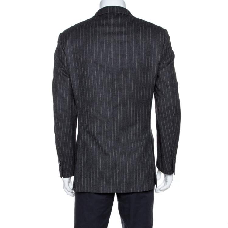 Pre Owned Ermenegildo Zegna Grey Striped Wool Three Buttoned Blazer M