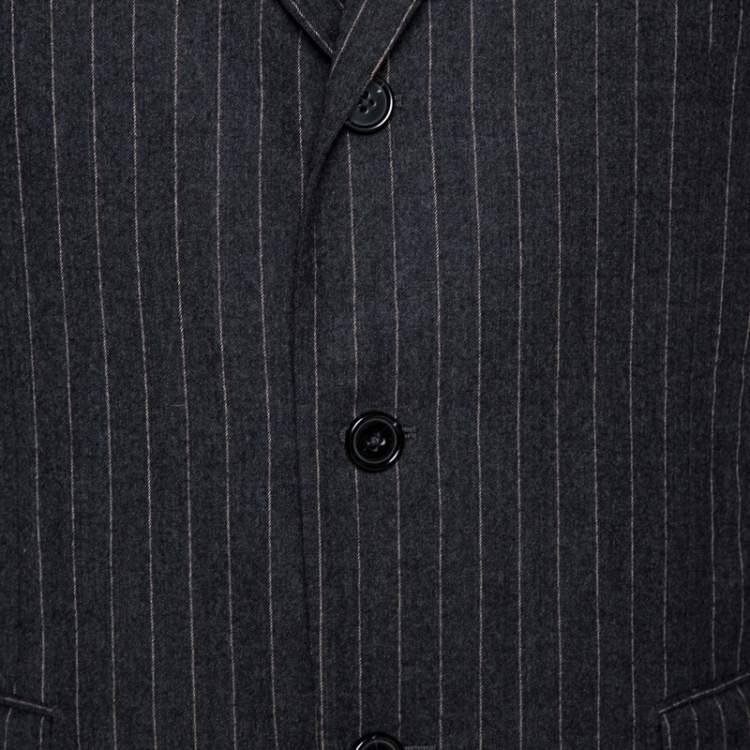 Pre Owned Ermenegildo Zegna Grey Striped Wool Three Buttoned Blazer M