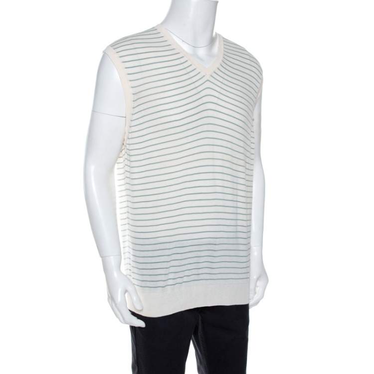 Pre Owned Ermenegildo Zegna Off White Striped Knit Sleeveless Jumper XL