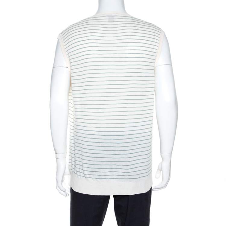 Pre Owned Ermenegildo Zegna Off White Striped Knit Sleeveless Jumper XL