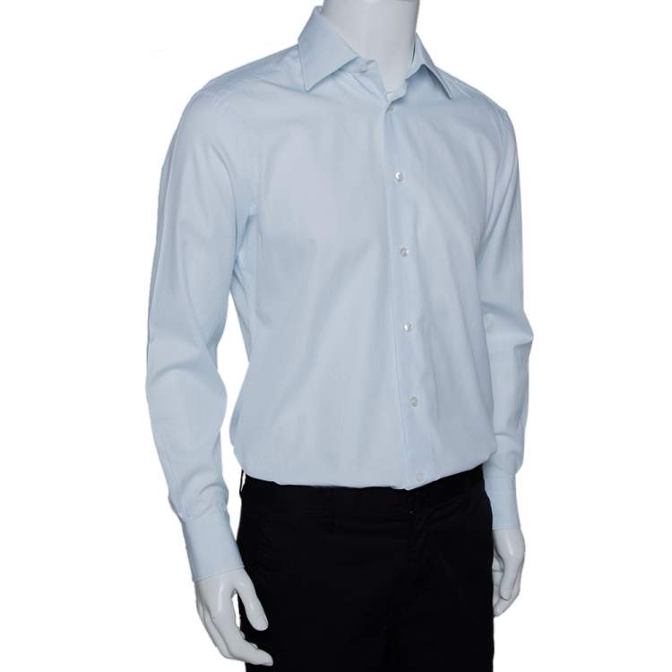 Pre Owned Ermenegildo Zegna Light Blue Textured Cotton Tailored Fit Shirt M