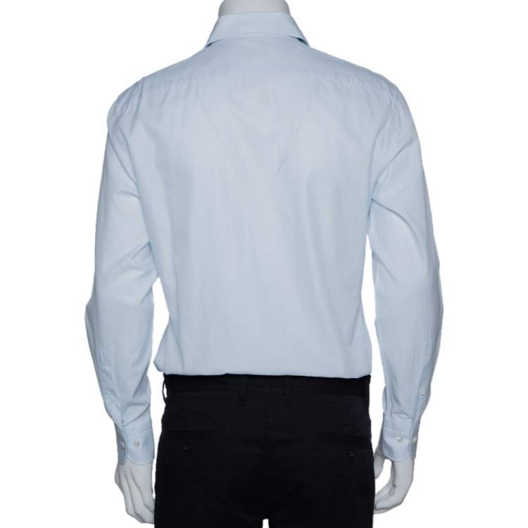 Pre Owned Ermenegildo Zegna Light Blue Textured Cotton Tailored Fit Shirt M