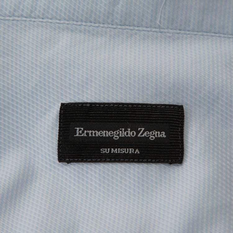 Pre Owned Ermenegildo Zegna Light Blue Textured Cotton Tailored Fit Shirt M