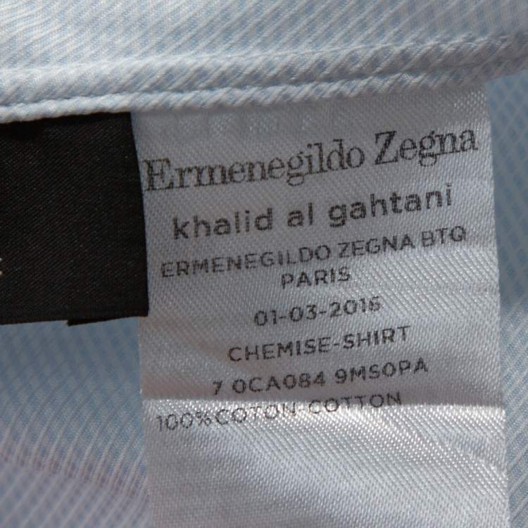 Pre Owned Ermenegildo Zegna Light Blue Textured Cotton Tailored Fit Shirt M