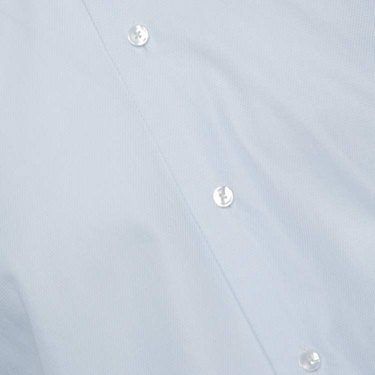Pre Owned Ermenegildo Zegna Light Blue Textured Cotton Tailored Fit Shirt M
