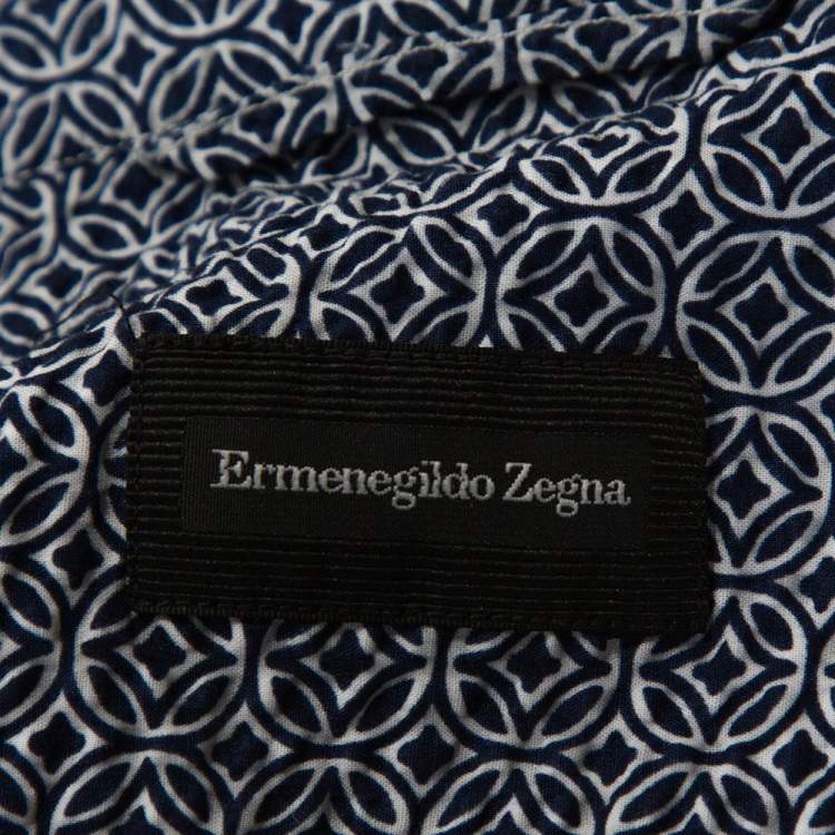 Pre Owned Ermenegildo Zegna Navy Blue Printed Seer Sucker Cotton Shirt M