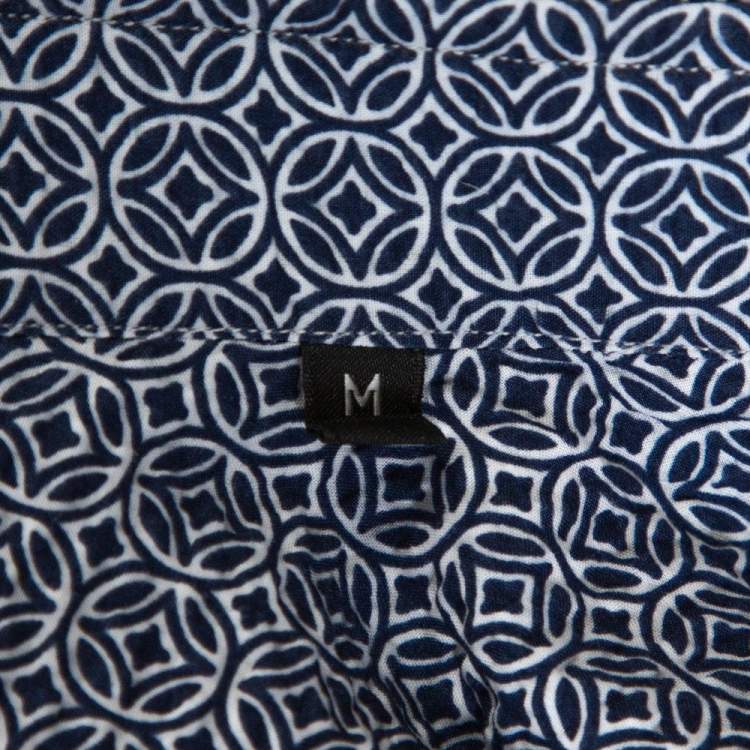 Pre Owned Ermenegildo Zegna Navy Blue Printed Seer Sucker Cotton Shirt M