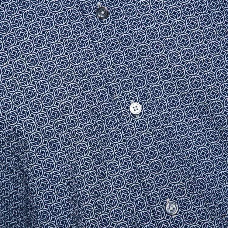 Pre Owned Ermenegildo Zegna Navy Blue Printed Seer Sucker Cotton Shirt M