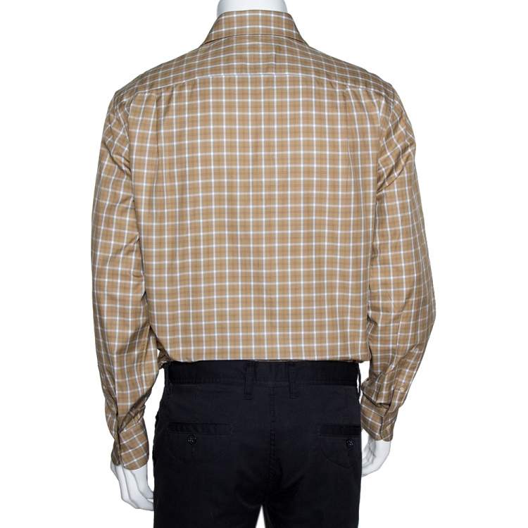 Pre Owned Ermenegildo Zegna Beige Checked Cotton Long Sleeve Shirt M