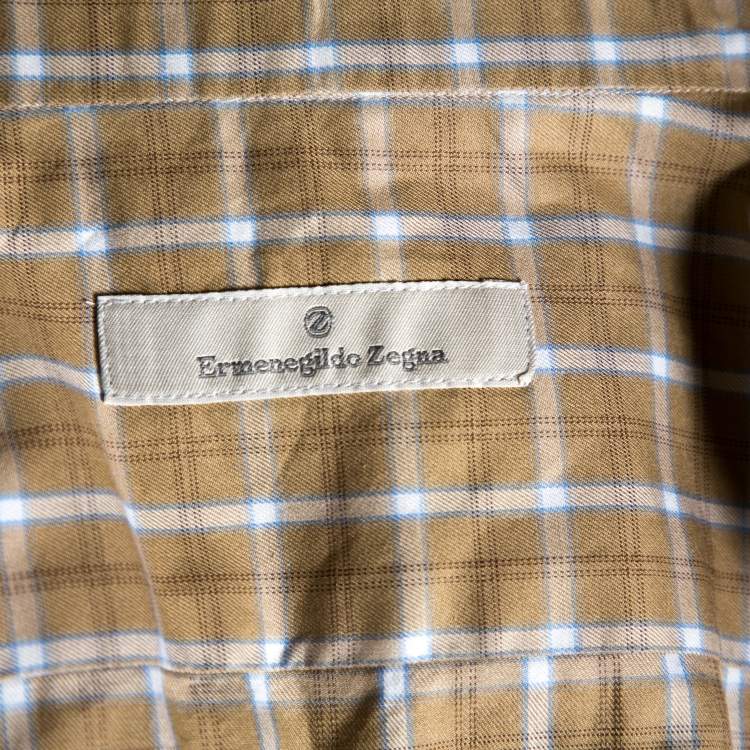 Pre Owned Ermenegildo Zegna Beige Checked Cotton Long Sleeve Shirt M