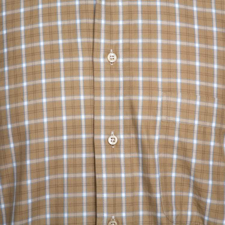 Pre Owned Ermenegildo Zegna Beige Checked Cotton Long Sleeve Shirt M