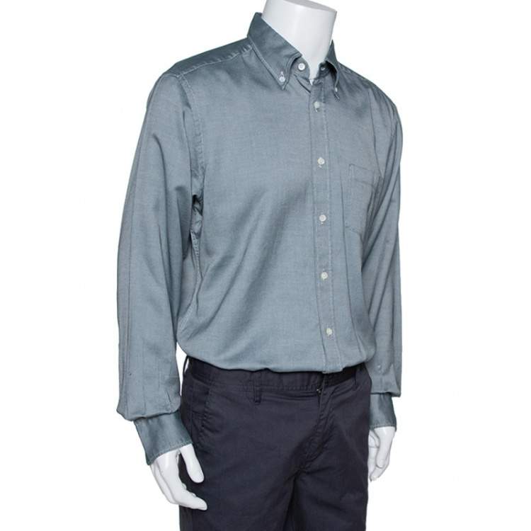 Pre Owned Ermenegildo Zegna Monochrome Oxford Cotton Long Sleeve Shirt XL