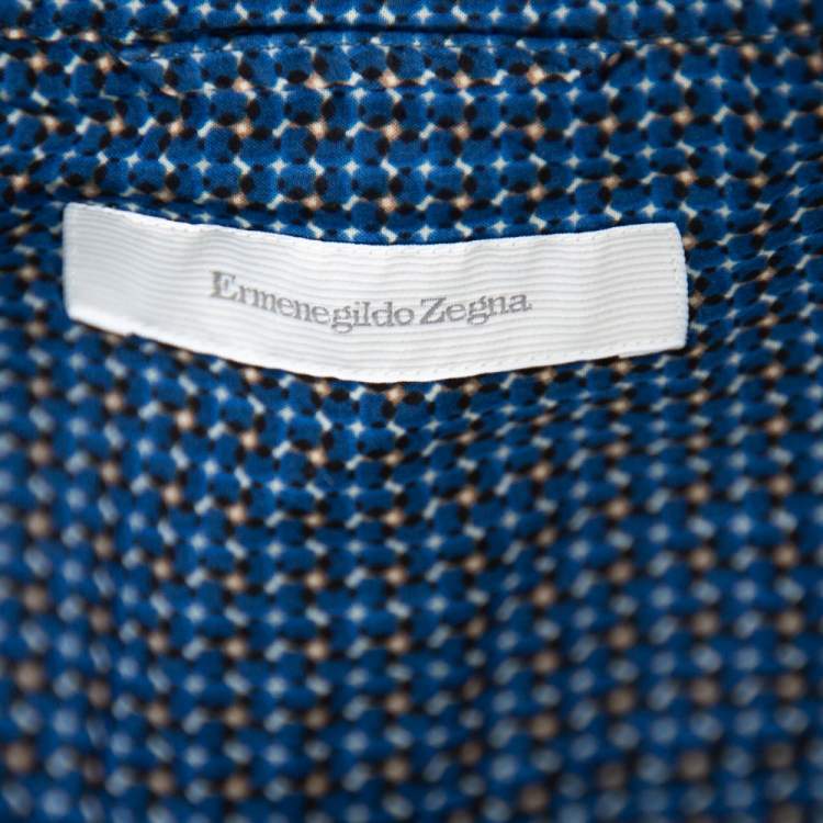 Pre Owned Ermenegildo Zegna Navy Blue Printed Cotton Button Front Shirt XL 