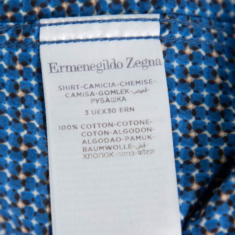 Pre Owned Ermenegildo Zegna Navy Blue Printed Cotton Button Front Shirt XL 