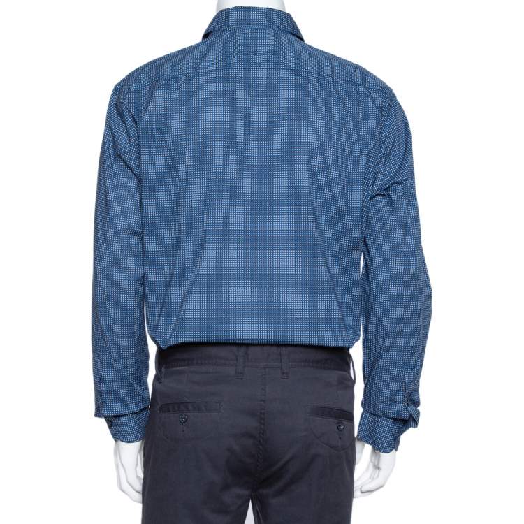 Pre Owned Ermenegildo Zegna Navy Blue Printed Cotton Button Front Shirt XL 