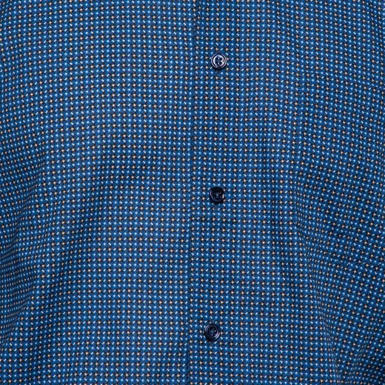 Pre Owned Ermenegildo Zegna Navy Blue Printed Cotton Button Front Shirt XL 