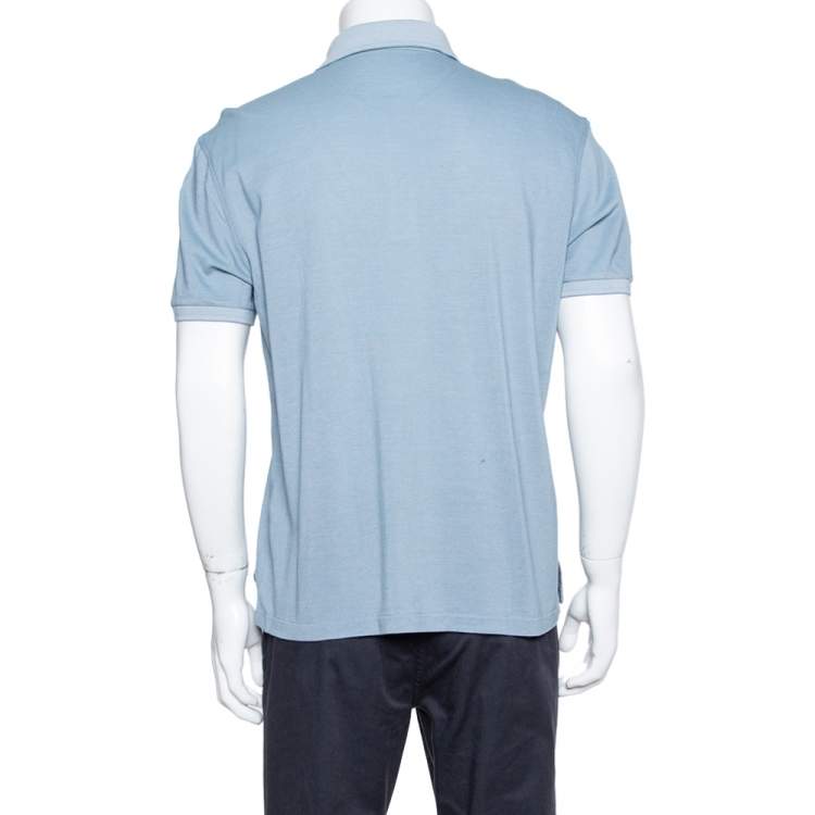 Pre Owned Ermenegildo Zegna Blue Honeycomb Knit Polo T-Shirt XL