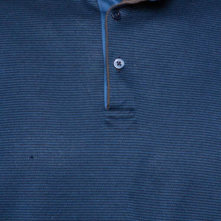 Pre Owned Ermenegildo Zegna Navy Blue Striped Knit Contrast Collar Detail Polo T Shirt 3XL