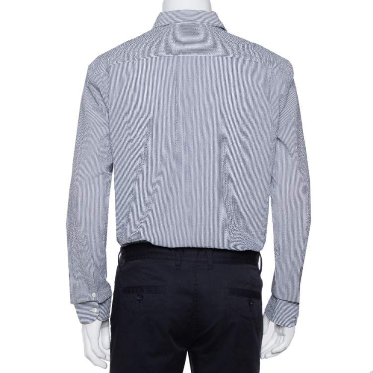 Pre Owned Ermenegildo Zegna White & Grey Crinkled Cotton Button Front Shirt XL