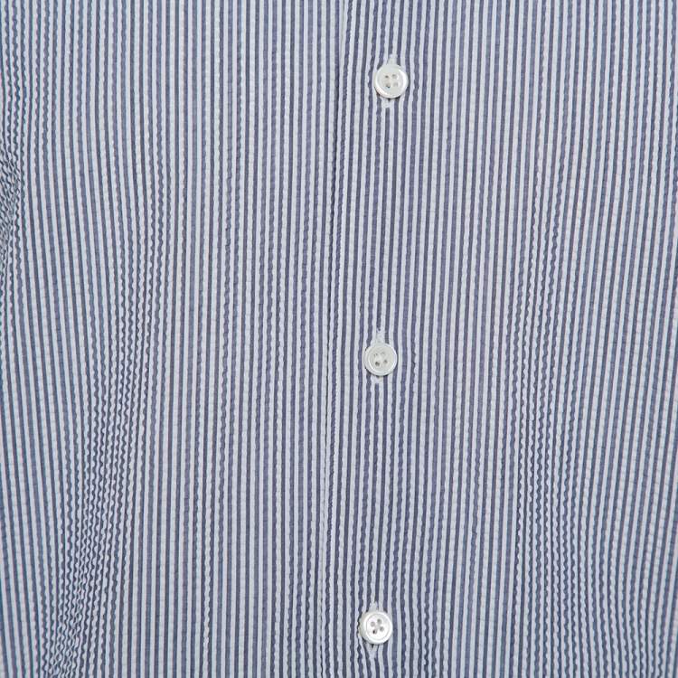 Pre Owned Ermenegildo Zegna White & Grey Crinkled Cotton Button Front Shirt XL