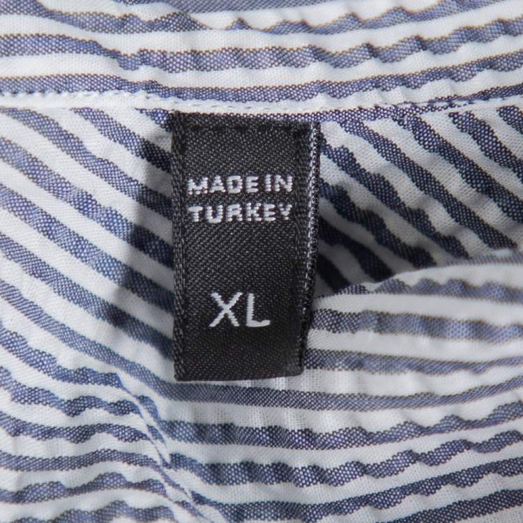 Pre Owned Ermenegildo Zegna White & Grey Crinkled Cotton Button Front Shirt XL
