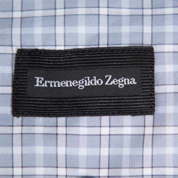 Pre Owned Ermenegildo Zegna Grey Check Patterned Cotton Button Front Shirt XL 