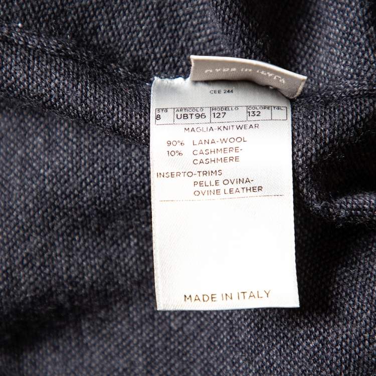 Pre Owned Ermenegildo Zegna Navy Blue Wool and Cashmere Leather Zipper Front Detail Sweater XXL
