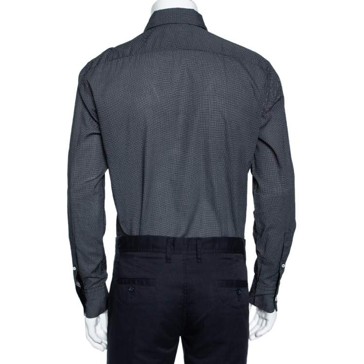 Pre Owned Ermenegildo Zegna Black Dot Printed Cotton Button Front Shirt M
