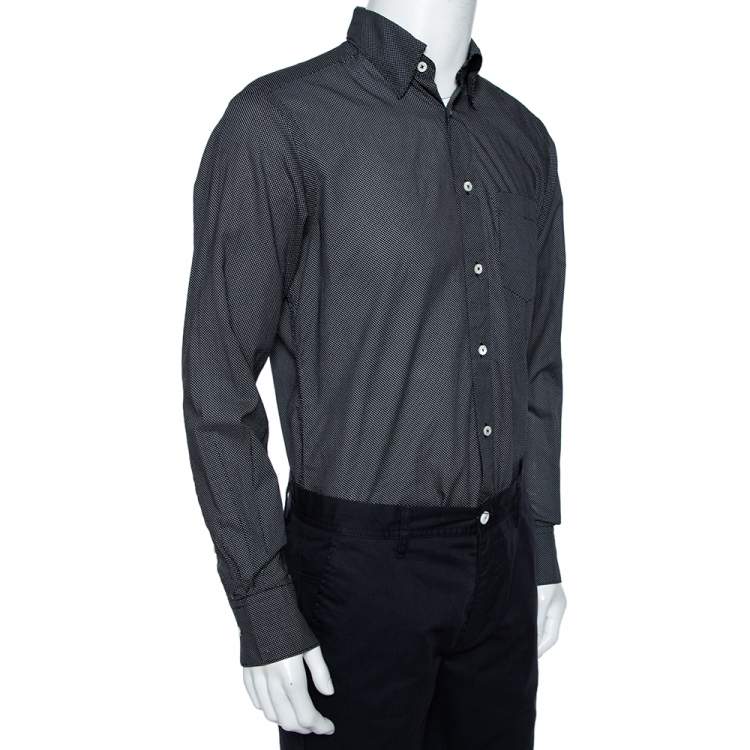 Pre Owned Ermenegildo Zegna Black Dot Printed Cotton Button Front Shirt M