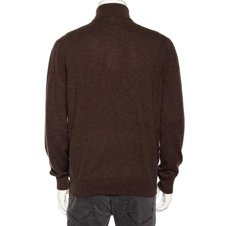 Pre Owned Ermenegildo Zegna Brown Premium Cashmere Zip Detail Sweater XXL