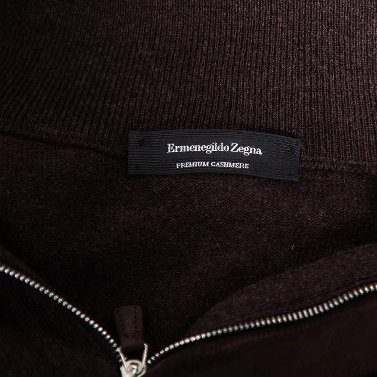 Pre Owned Ermenegildo Zegna Brown Premium Cashmere Zip Detail Sweater XXL