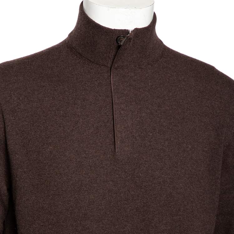 Pre Owned Ermenegildo Zegna Brown Premium Cashmere Zip Detail Sweater XXL