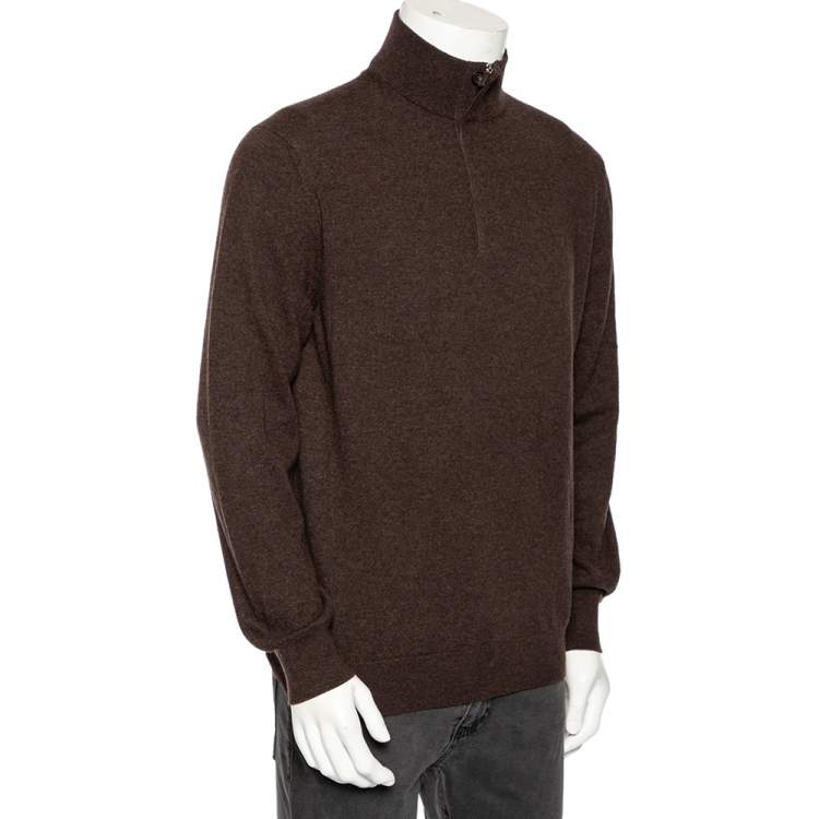 Pre Owned Ermenegildo Zegna Brown Premium Cashmere Zip Detail Sweater XXL