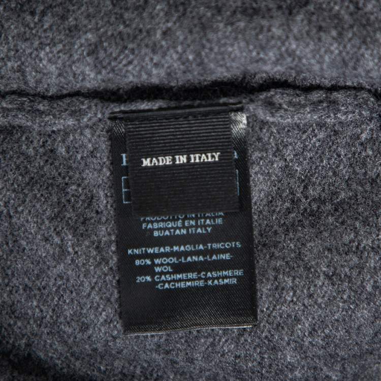 Pre Owned Ermenegildo Zegna Grey Cashmere Buttoned Mock Neck Sweater XL