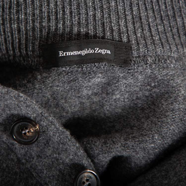 Pre Owned Ermenegildo Zegna Grey Cashmere Buttoned Mock Neck Sweater XL