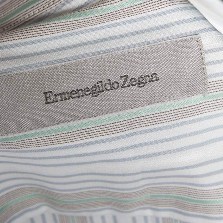 Pre Owned Ermenegildo Zegna White Striped Cotton Front Button Shirt L 