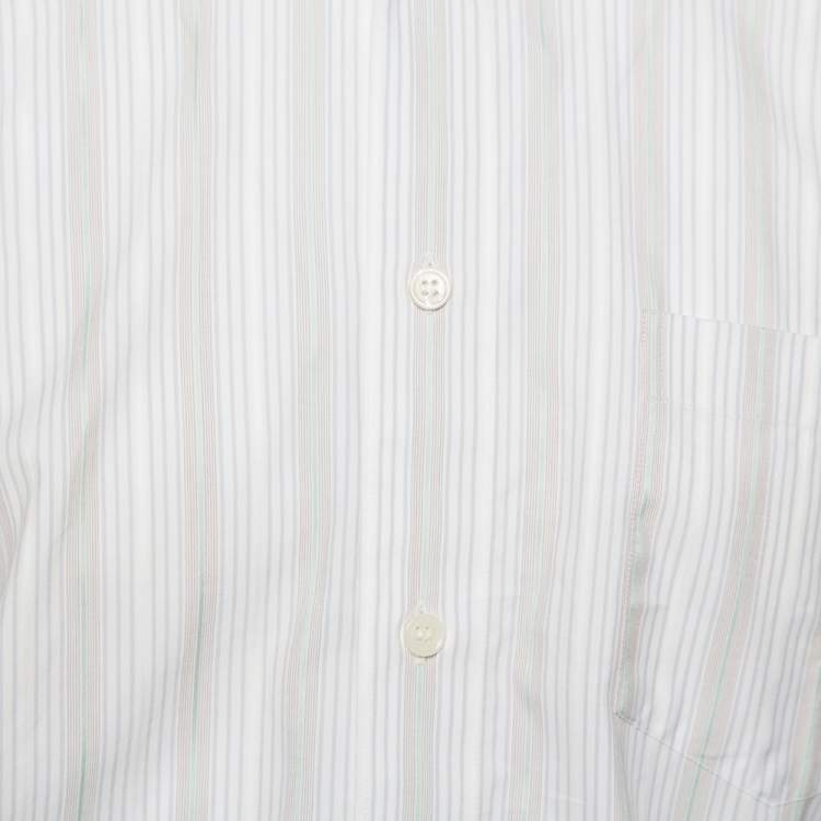 Pre Owned Ermenegildo Zegna White Striped Cotton Front Button Shirt L 