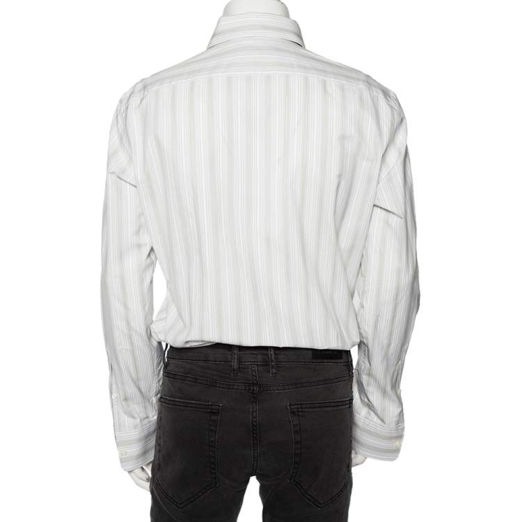 Pre Owned Ermenegildo Zegna White Striped Cotton Front Button Shirt L 