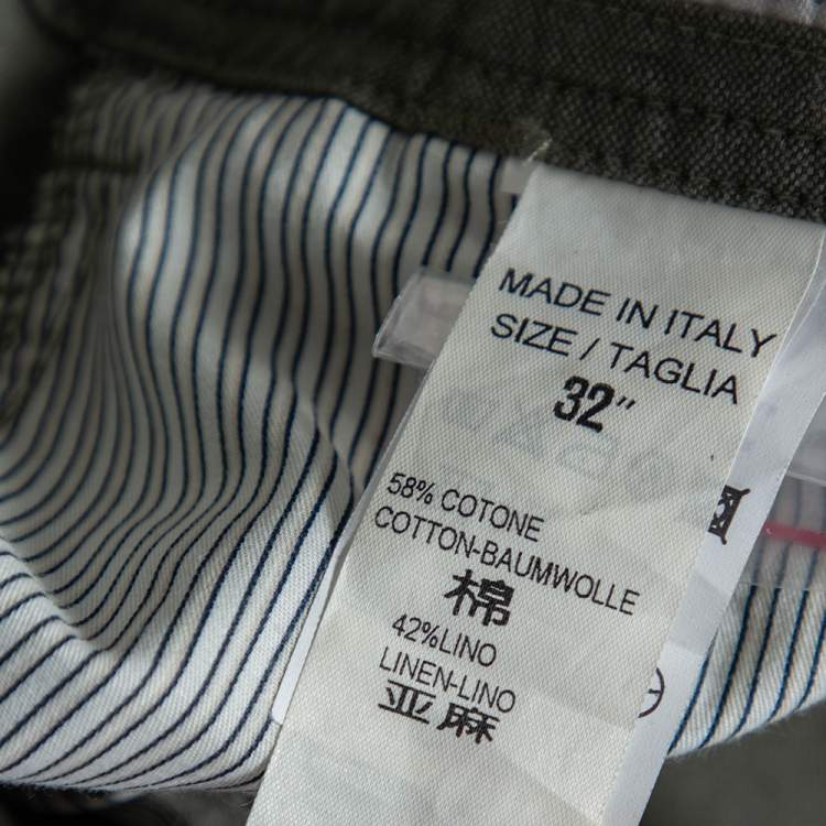 Pre Owned Ermenegildo Zegna Olive Green Linen Straight Fit Trousers M 
