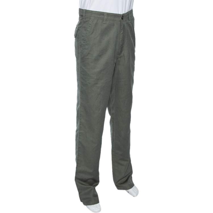 Pre Owned Ermenegildo Zegna Olive Green Linen Straight Fit Trousers M 