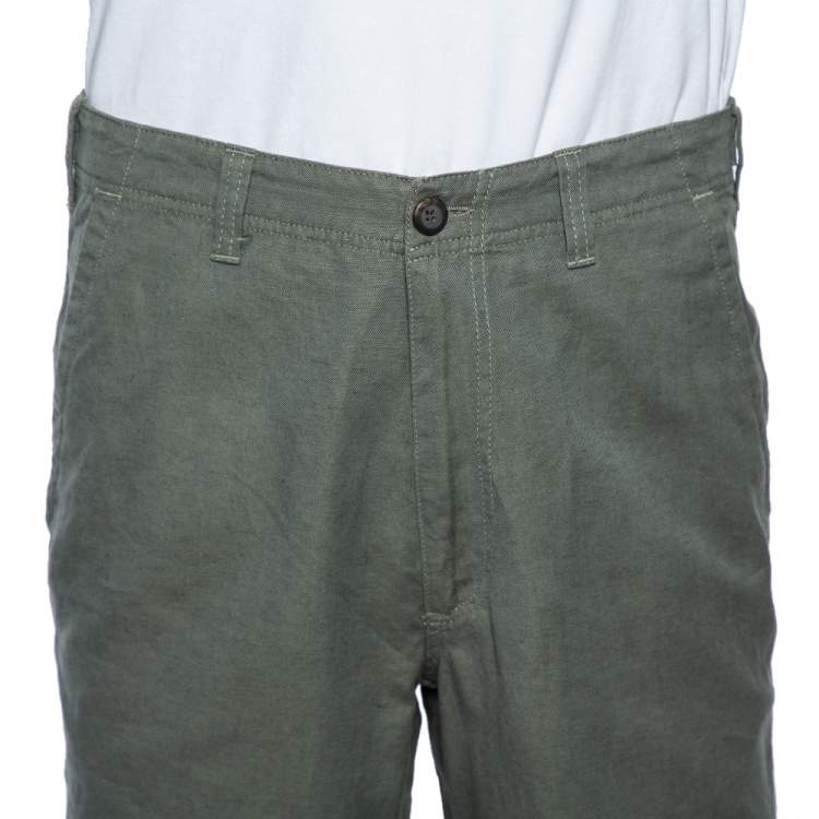Pre Owned Ermenegildo Zegna Olive Green Linen Straight Fit Trousers M 