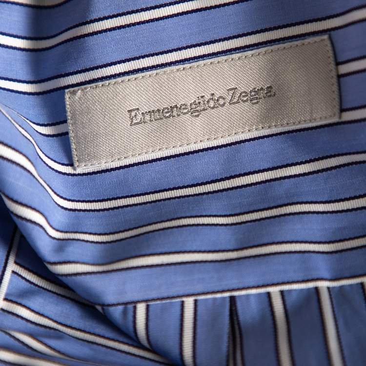 Pre Owned Ermenegildo Zegna Blue Striped Cotton Buttoned-Down Shirt L 