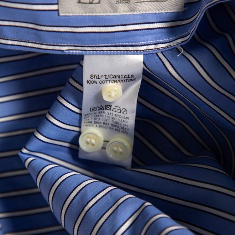 Pre Owned Ermenegildo Zegna Blue Striped Cotton Buttoned-Down Shirt L 