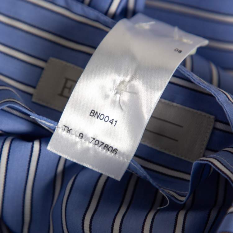 Pre Owned Ermenegildo Zegna Blue Striped Cotton Buttoned-Down Shirt L 
