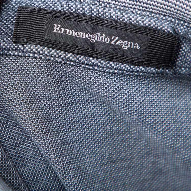 Pre Owned Ermenegildo Zegna Grey Cotton Pique Contrast Collar Detail Polo T-Shirt L 