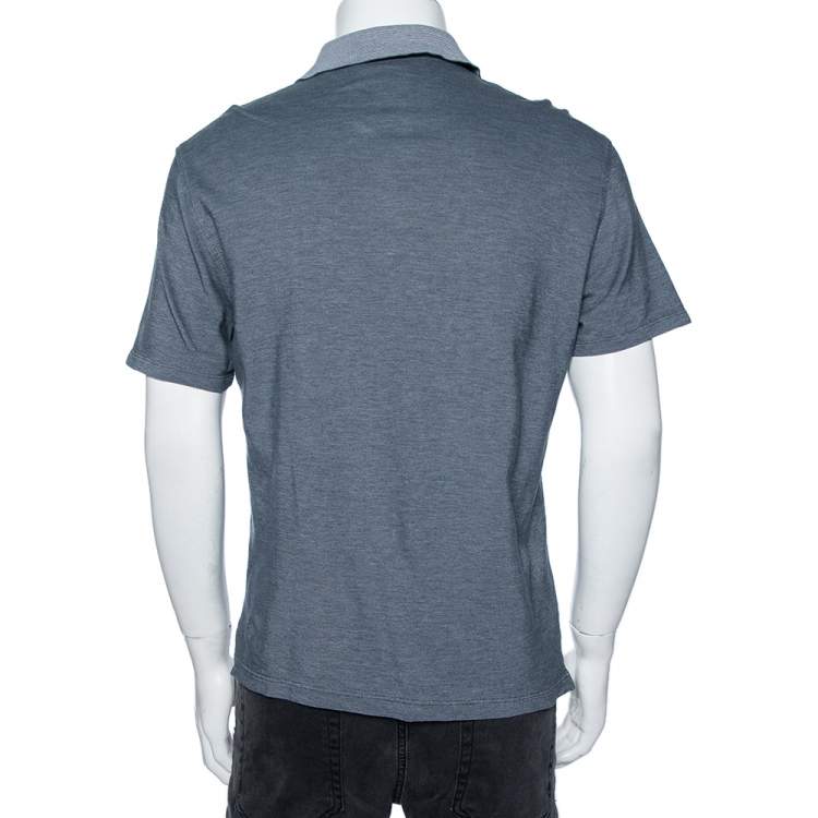 Pre Owned Ermenegildo Zegna Grey Cotton Pique Contrast Collar Detail Polo T-Shirt L 