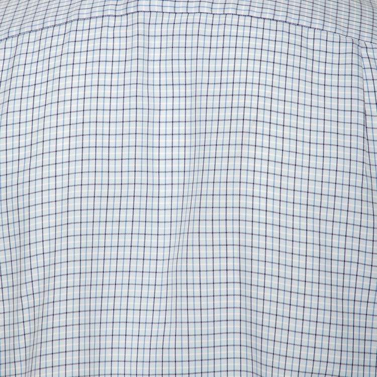 Pre Owned Ermenegildo Zegna Light Blue Check Cotton Button Front Regular Fit Shirt M