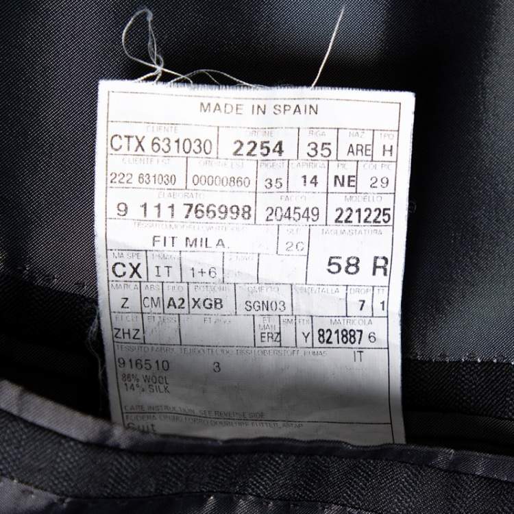 Pre Owned Ermenegildo Zegna Cool Effect Grey Wool Regular Fit Mila Suit 4XL