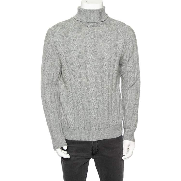Pre Owned Ermenegildo Zegna Grey Cashmere Knit Turtle Neck Sweater S