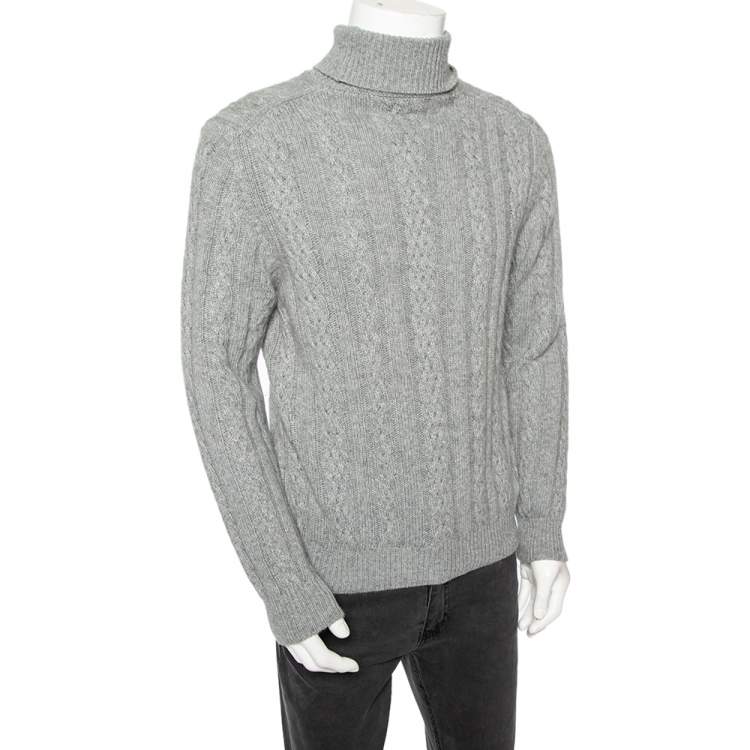 Pre Owned Ermenegildo Zegna Grey Cashmere Knit Turtle Neck Sweater S